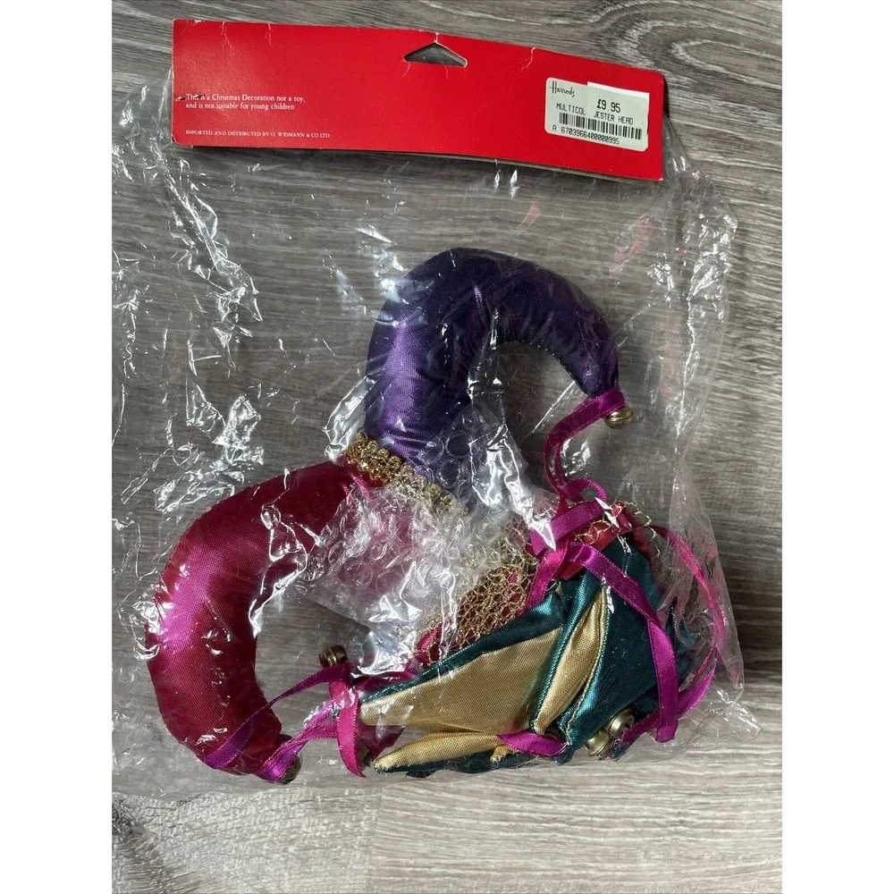 Court Jester/Harlequin Head Ceramic Christmas Ornament Hat Bell 8